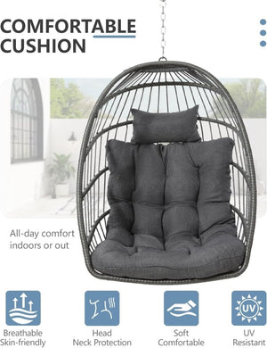 SWITTE Egg Chair Outdoor with Stand, Indoor Wicker Hanging Egg Swing Chair with Cushion, 350lbs Capacity for Patio, Bedroom - Wigtrends