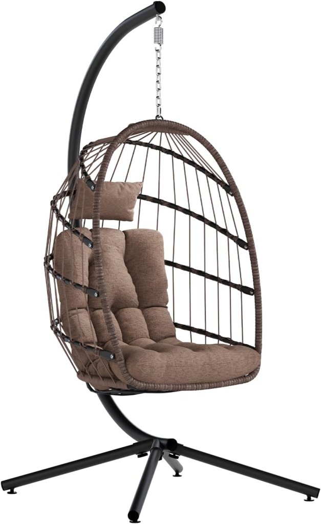 SWITTE Egg Chair Outdoor with Stand, Indoor Wicker Hanging Egg Swing Chair with Cushion, 350lbs Capacity for Patio, Bedroom - Wigtrends
