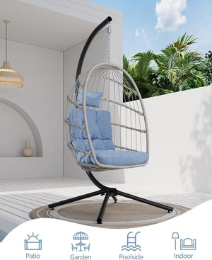 SWITTE Egg Chair Outdoor with Stand, Indoor Wicker Hanging Egg Swing Chair with Cushion, 350lbs Capacity for Patio, Bedroom - Wigtrends