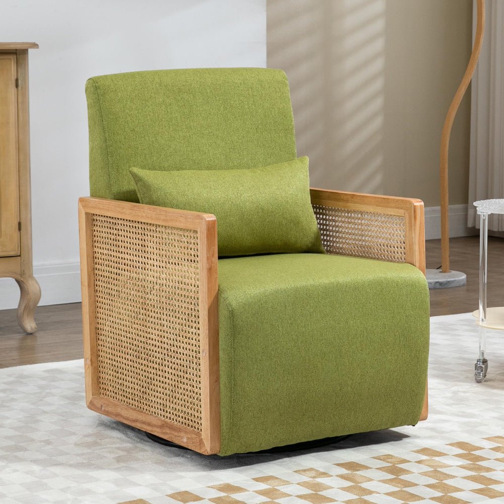 Swivel Sofa Chair with Rattan Armrests and Waist Pillow - Wigtrends