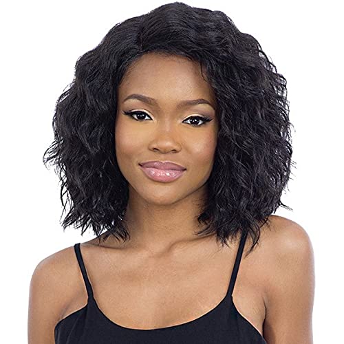 Synthetic 5 - inch invisible lace wig with black curly hair - Wigtrends