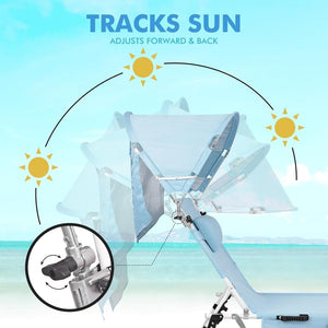 Tanning Chair with Sun Canopy Face Hole, Heavy Duty Folding Chaise Lounge Chair 5 Position Reclining for Adults Outside Reading Sunbathing Poolside Camping Beach, UPF 50+ Sun Shade, 300 LBS - Wigtrends