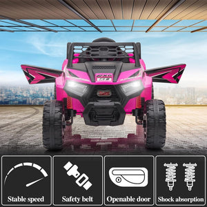 TOBBI 12V Kids Ride on Car, Electric Off - Road UTV Truck with Diverse Functions, Double Open Doors, Safety Belt, Horn, Music, and Lights for Kids Aged 3 - 5 Years (Rose Red) - Wigtrends