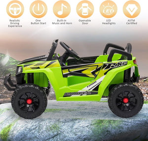 TOBBI 12V Kids Ride on Car, Electric Off - Road UTV Truck with Diverse Functions, Double Open Doors, Safety Belt, Horn, Music, and Lights for Kids Aged 3 - 5 Years (Rose Red) - Wigtrends