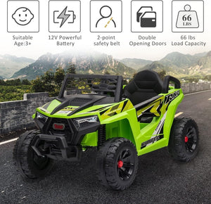 TOBBI 12V Kids Ride on Car, Electric Off - Road UTV Truck with Diverse Functions, Double Open Doors, Safety Belt, Horn, Music, and Lights for Kids Aged 3 - 5 Years (Rose Red) - Wigtrends
