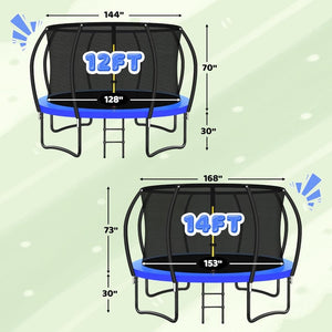 Trampoline 8FT 10FT 12FT 14FT 16FT, Recreational Trampolines with Enclosure Net and Ladder, Outdoor Anti - Rust Trampolines for Kids and Adults, ASTM Approved - Wigtrends