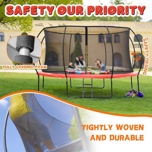 Trampoline 8FT 10FT 12FT 14FT 16FT, Recreational Trampolines with Enclosure Net and Ladder, Outdoor Anti - Rust Trampolines for Kids and Adults, ASTM Approved - Wigtrends