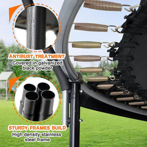 Trampoline 8FT 10FT 12FT 14FT 16FT, Recreational Trampolines with Enclosure Net and Ladder, Outdoor Anti - Rust Trampolines for Kids and Adults, ASTM Approved - Wigtrends