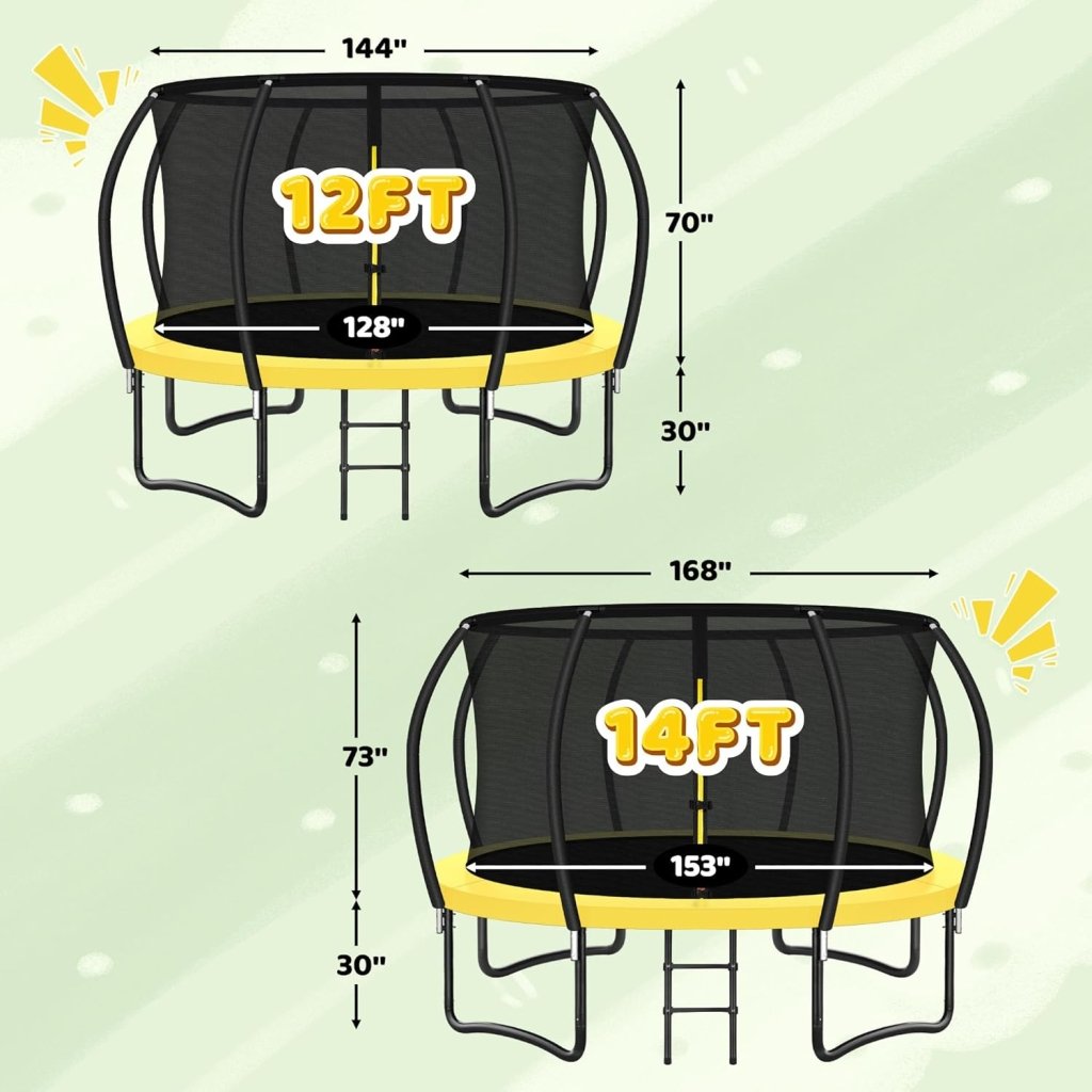 Trampoline 8FT 10FT 12FT 14FT 16FT, Recreational Trampolines with Enclosure Net and Ladder, Outdoor Anti - Rust Trampolines for Kids and Adults, ASTM Approved - Wigtrends