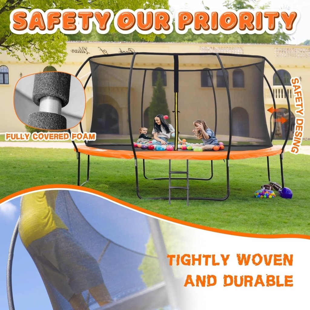 Trampoline 8FT 10FT 12FT 14FT 16FT, Recreational Trampolines with Enclosure Net and Ladder, Outdoor Anti - Rust Trampolines for Kids and Adults, ASTM Approved - Wigtrends
