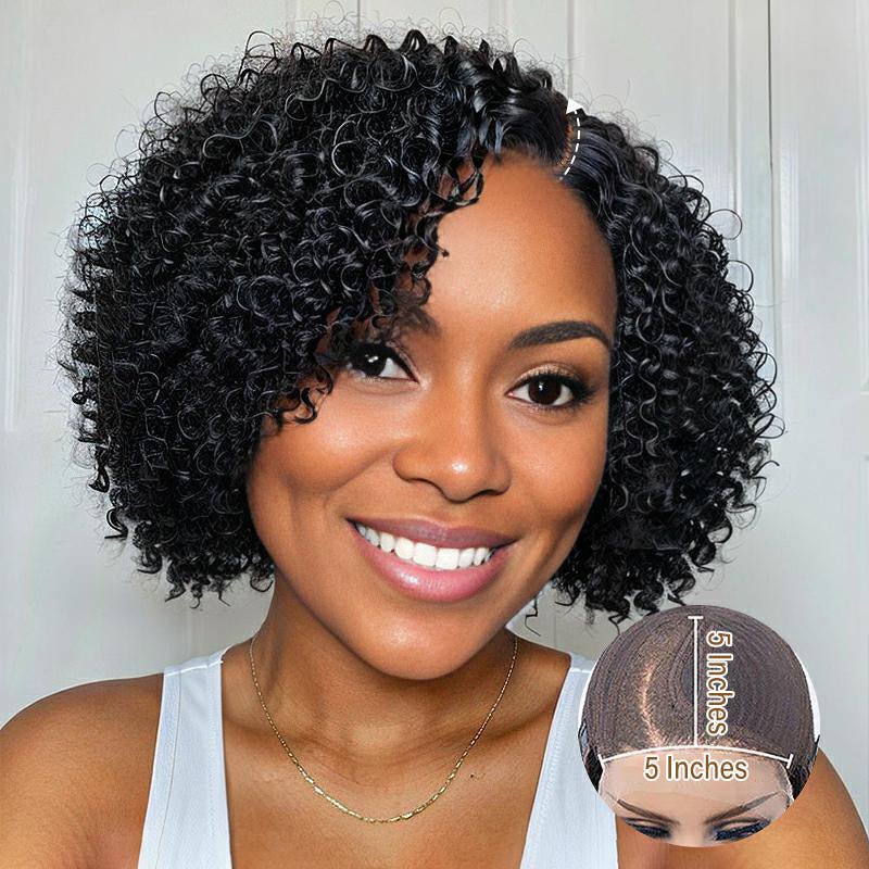 Trendy Short Cut Glueless Deep Curly HD Lace 100% Side Part Human Hair Wigs - Wigtrends