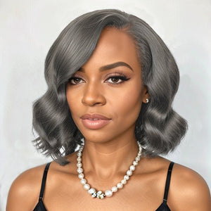 Trendy Style & Color | Salt & Pepper Bob Wigs Side Part Body Waves Glueless 5x5 Lace Closure Wig - Wigtrends