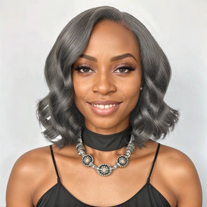 Trendy Style & Color | Salt & Pepper Bob Wigs Side Part Body Waves Glueless 5x5 Lace Closure Wig - Wigtrends