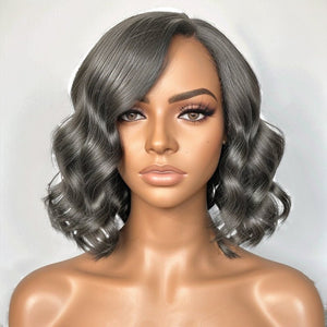 Trendy Style & Color | Salt & Pepper Bob Wigs Side Part Body Waves Glueless 5x5 Lace Closure Wig - Wigtrends