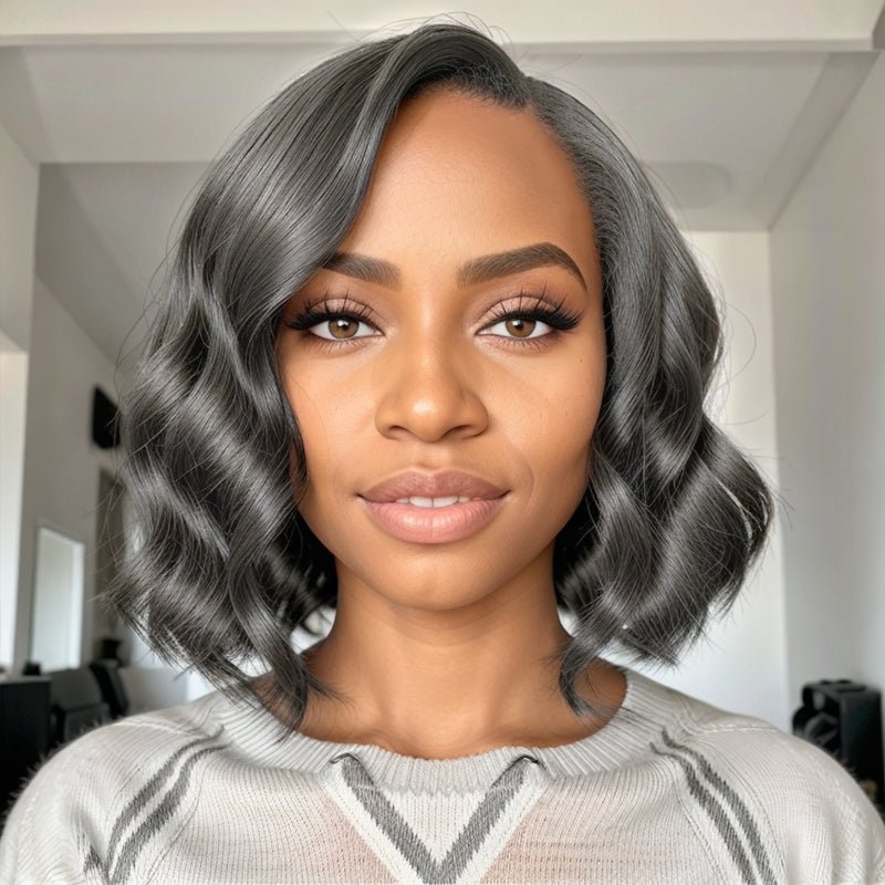 Trendy Style & Color | Salt & Pepper Bob Wigs Side Part Body Waves Glueless 5x5 Lace Closure Wig - Wigtrends