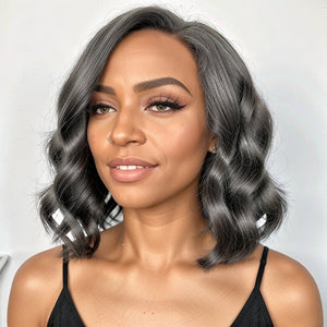 Trendy Style & Color | Salt & Pepper Bob Wigs Side Part Body Waves Glueless 5x5 Lace Closure Wig - Wigtrends