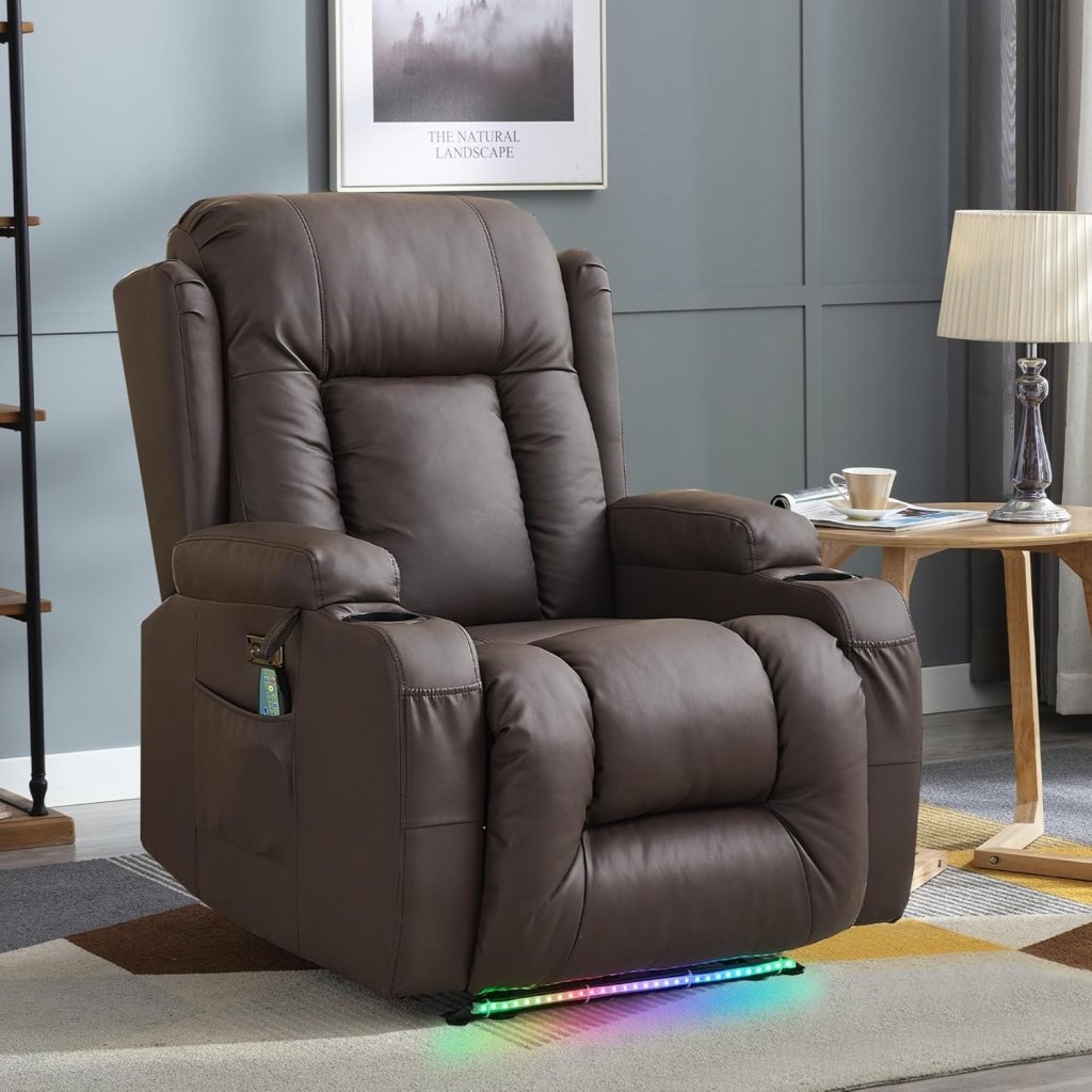 TUNYI Power Loveseat Recliner Sofa with Massage & Heat Home Theater Seating with Console Electric Recliner RV Sofa with USB/Outlet/Storage/Side Pocket/LED Light/Speaker (Brown, Loveseat) - Wigtrends