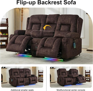 TUNYI Power Loveseat Recliner Sofa with Massage & Heat Home Theater Seating with Console Electric Recliner RV Sofa with USB/Outlet/Storage/Side Pocket/LED Light/Speaker (Brown, Loveseat) - Wigtrends