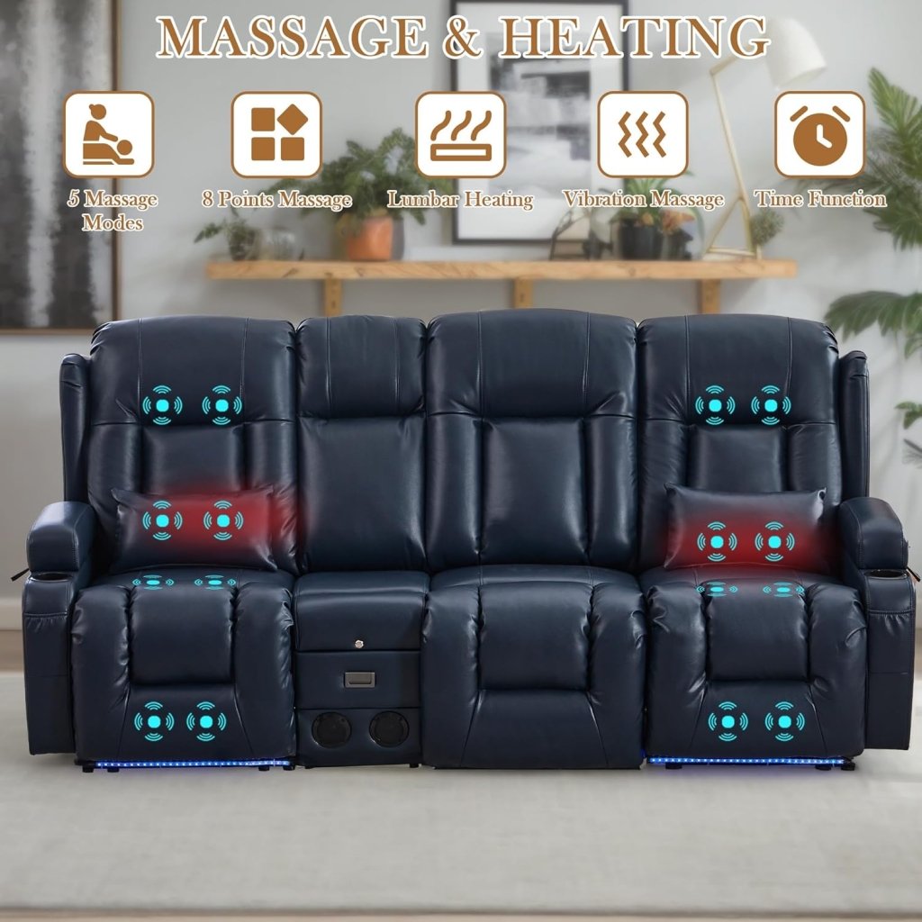 TUNYI Power Loveseat Recliner Sofa with Massage & Heat Home Theater Seating with Console Electric Recliner RV Sofa with USB/Outlet/Storage/Side Pocket/LED Light/Speaker (Brown, Loveseat) - Wigtrends