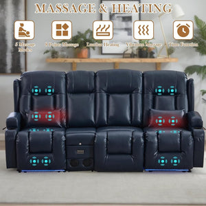 TUNYI Power Loveseat Recliner Sofa with Massage & Heat Home Theater Seating with Console Electric Recliner RV Sofa with USB/Outlet/Storage/Side Pocket/LED Light/Speaker (Brown, Loveseat) - Wigtrends