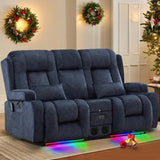 TUNYI Power Loveseat Recliner Sofa with Massage & Heat Home Theater Seating with Console Electric Recliner RV Sofa with USB/Outlet/Storage/Side Pocket/LED Light/Speaker (Brown, Loveseat) - Wigtrends