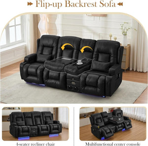 TUNYI Power Loveseat Recliner Sofa with Massage & Heat Home Theater Seating with Console Electric Recliner RV Sofa with USB/Outlet/Storage/Side Pocket/LED Light/Speaker (Brown, Loveseat) - Wigtrends