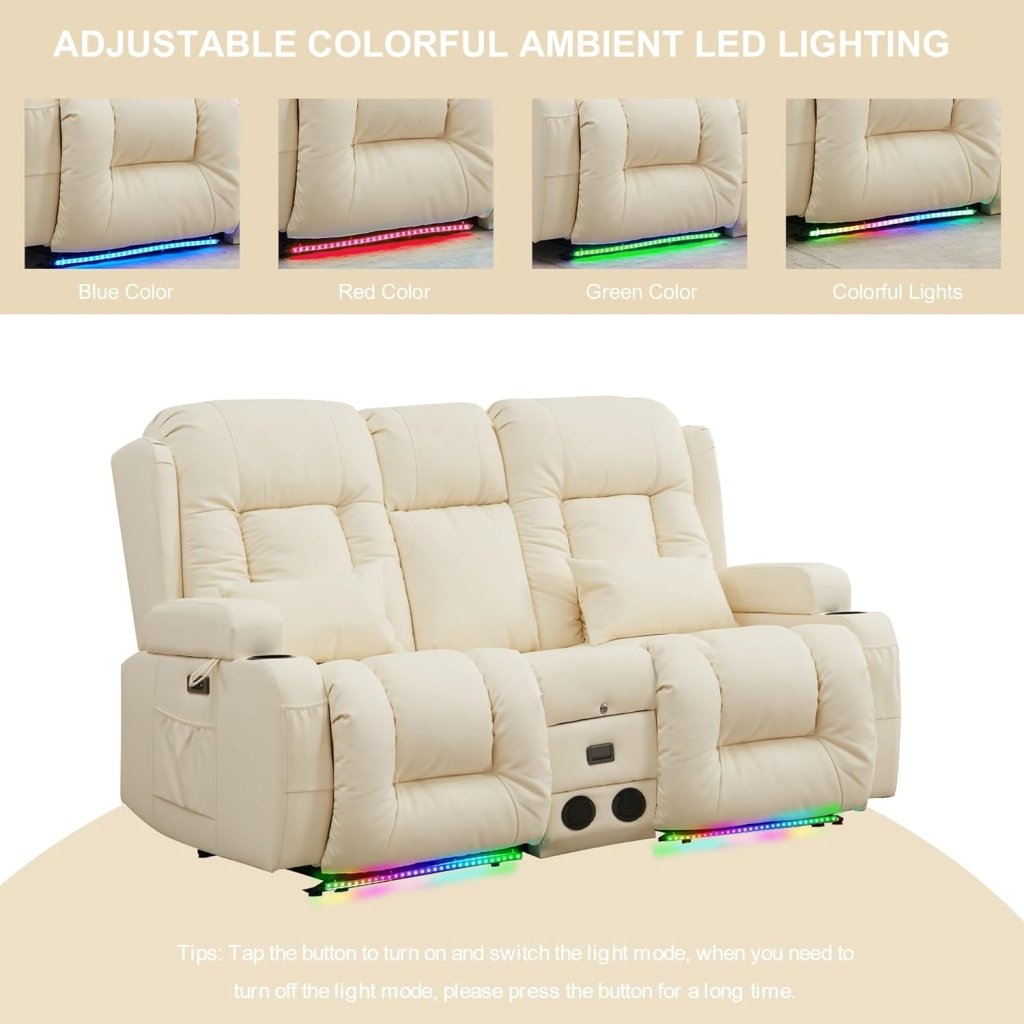 TUNYI Power Loveseat Recliner Sofa with Massage & Heat Home Theater Seating with Console Electric Recliner RV Sofa with USB/Outlet/Storage/Side Pocket/LED Light/Speaker (Brown, Loveseat) - Wigtrends