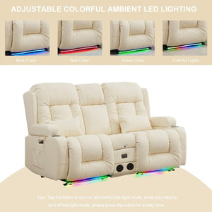 TUNYI Power Loveseat Recliner Sofa with Massage & Heat Home Theater Seating with Console Electric Recliner RV Sofa with USB/Outlet/Storage/Side Pocket/LED Light/Speaker (Brown, Loveseat) - Wigtrends