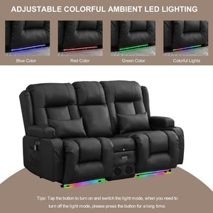 TUNYI Power Loveseat Recliner Sofa with Massage & Heat Home Theater Seating with Console Electric Recliner RV Sofa with USB/Outlet/Storage/Side Pocket/LED Light/Speaker (Brown, Loveseat) - Wigtrends