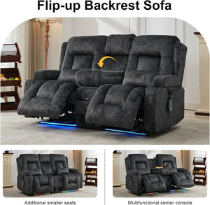 TUNYI Power Loveseat Recliner Sofa with Massage & Heat Home Theater Seating with Console Electric Recliner RV Sofa with USB/Outlet/Storage/Side Pocket/LED Light/Speaker (Brown, Loveseat) - Wigtrends