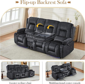TUNYI Power Loveseat Recliner Sofa with Massage & Heat Home Theater Seating with Console Electric Recliner RV Sofa with USB/Outlet/Storage/Side Pocket/LED Light/Speaker (Brown, Loveseat) - Wigtrends