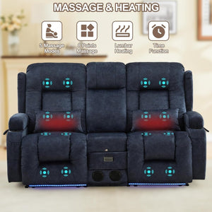 TUNYI Power Loveseat Recliner Sofa with Massage & Heat Home Theater Seating with Console Electric Recliner RV Sofa with USB/Outlet/Storage/Side Pocket/LED Light/Speaker (Brown, Loveseat) - Wigtrends