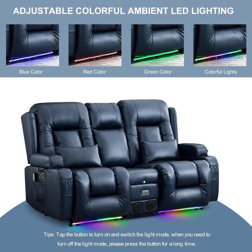 TUNYI Power Loveseat Recliner Sofa with Massage & Heat Home Theater Seating with Console Electric Recliner RV Sofa with USB/Outlet/Storage/Side Pocket/LED Light/Speaker (Brown, Loveseat) - Wigtrends