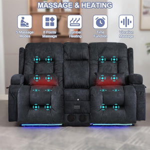 TUNYI Power Loveseat Recliner Sofa with Massage & Heat Home Theater Seating with Console Electric Recliner RV Sofa with USB/Outlet/Storage/Side Pocket/LED Light/Speaker (Brown, Loveseat) - Wigtrends