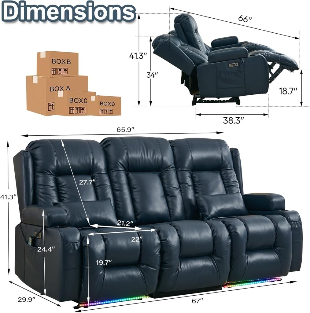 TUNYI Power Loveseat Recliner Sofa with Massage & Heat Home Theater Seating with Console Electric Recliner RV Sofa with USB/Outlet/Storage/Side Pocket/LED Light/Speaker (Brown, Loveseat) - Wigtrends