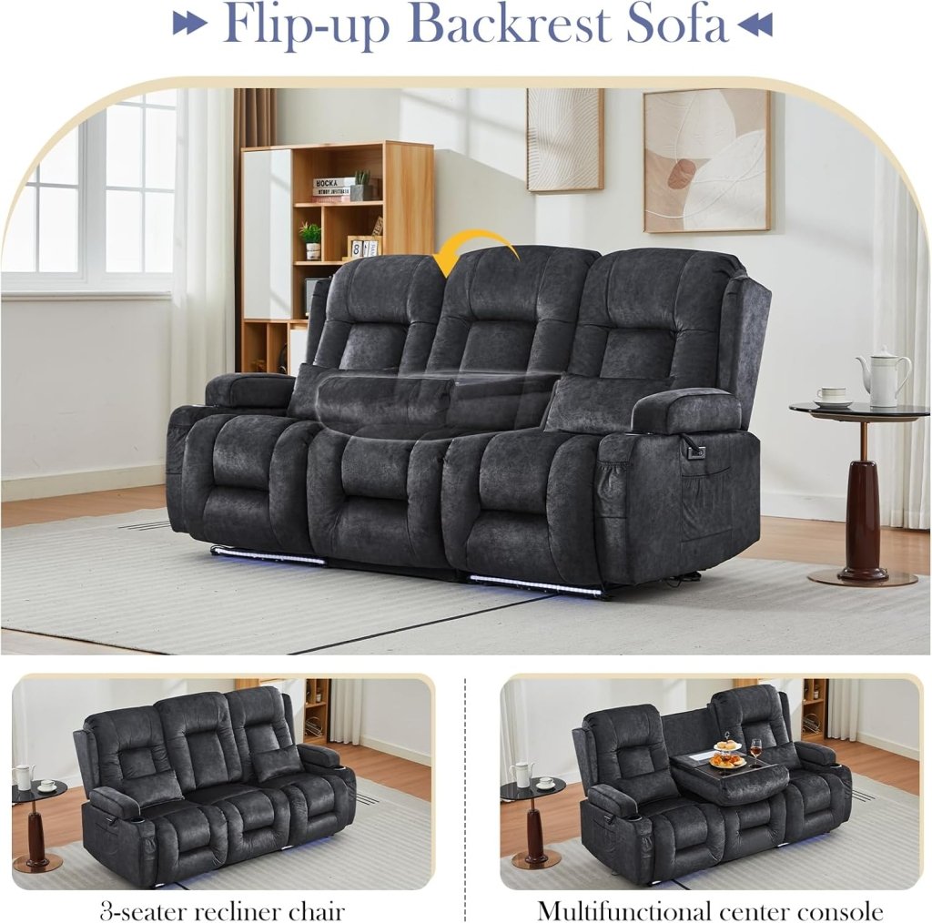 TUNYI Power Loveseat Recliner Sofa with Massage & Heat Home Theater Seating with Console Electric Recliner RV Sofa with USB/Outlet/Storage/Side Pocket/LED Light/Speaker (Brown, Loveseat) - Wigtrends