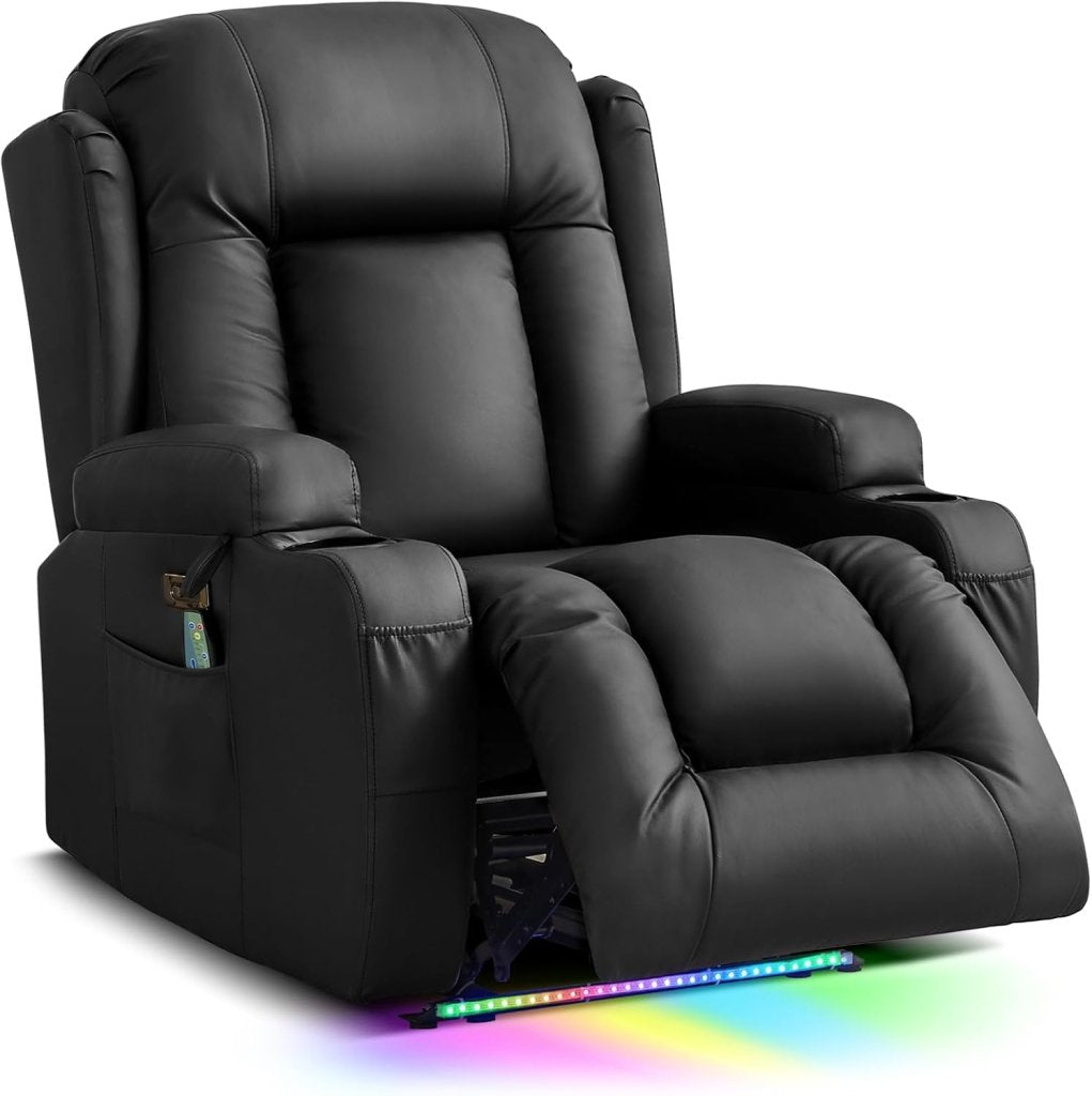TUNYI Power Loveseat Recliner Sofa with Massage & Heat Home Theater Seating with Console Electric Recliner RV Sofa with USB/Outlet/Storage/Side Pocket/LED Light/Speaker (Brown, Loveseat) - Wigtrends