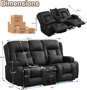 TUNYI Power Loveseat Recliner Sofa with Massage & Heat Home Theater Seating with Console Electric Recliner RV Sofa with USB/Outlet/Storage/Side Pocket/LED Light/Speaker (Brown, Loveseat) - Wigtrends