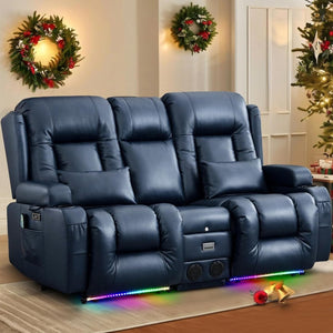 TUNYI Power Loveseat Recliner Sofa with Massage & Heat Home Theater Seating with Console Electric Recliner RV Sofa with USB/Outlet/Storage/Side Pocket/LED Light/Speaker (Brown, Loveseat) - Wigtrends
