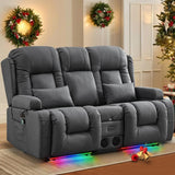 TUNYI Power Loveseat Recliner Sofa with Massage & Heat Home Theater Seating with Console Electric Recliner RV Sofa with USB/Outlet/Storage/Side Pocket/LED Light/Speaker (Brown, Loveseat) - Wigtrends