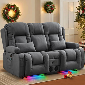 TUNYI Power Loveseat Recliner Sofa with Massage & Heat Home Theater Seating with Console Electric Recliner RV Sofa with USB/Outlet/Storage/Side Pocket/LED Light/Speaker (Brown, Loveseat) - Wigtrends