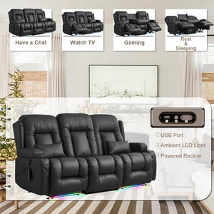 TUNYI Power Loveseat Recliner Sofa with Massage & Heat Home Theater Seating with Console Electric Recliner RV Sofa with USB/Outlet/Storage/Side Pocket/LED Light/Speaker (Brown, Loveseat) - Wigtrends