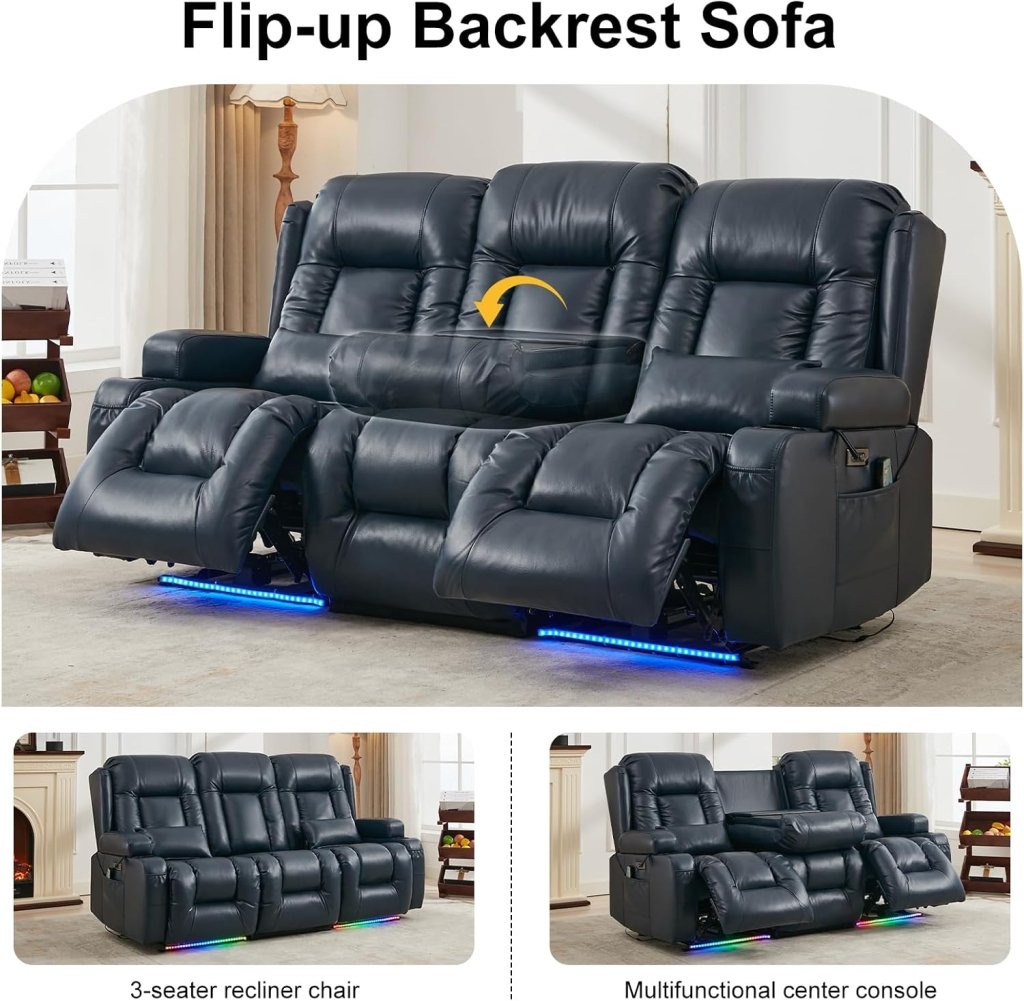 TUNYI Power Loveseat Recliner Sofa with Massage & Heat Home Theater Seating with Console Electric Recliner RV Sofa with USB/Outlet/Storage/Side Pocket/LED Light/Speaker (Brown, Loveseat) - Wigtrends