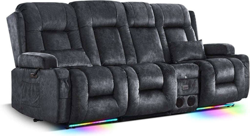 TUNYI Power Loveseat Recliner Sofa with Massage & Heat Home Theater Seating with Console Electric Recliner RV Sofa with USB/Outlet/Storage/Side Pocket/LED Light/Speaker (Brown, Loveseat) - Wigtrends