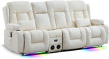 TUNYI Power Loveseat Recliner Sofa with Massage & Heat Home Theater Seating with Console Electric Recliner RV Sofa with USB/Outlet/Storage/Side Pocket/LED Light/Speaker (Brown, Loveseat) - Wigtrends