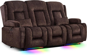 TUNYI Power Loveseat Recliner Sofa with Massage & Heat Home Theater Seating with Console Electric Recliner RV Sofa with USB/Outlet/Storage/Side Pocket/LED Light/Speaker (Brown, Loveseat) - Wigtrends