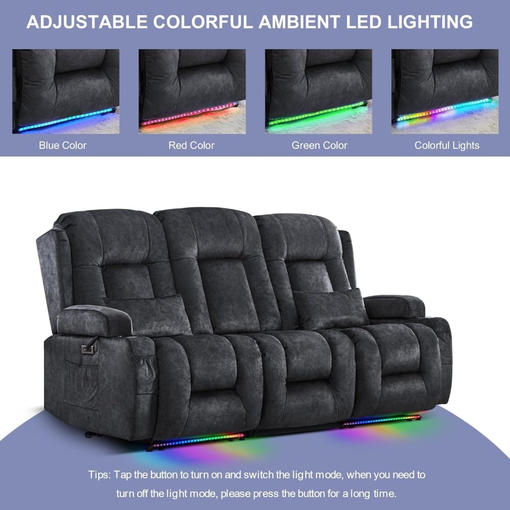TUNYI Power Loveseat Recliner Sofa with Massage & Heat Home Theater Seating with Console Electric Recliner RV Sofa with USB/Outlet/Storage/Side Pocket/LED Light/Speaker (Brown, Loveseat) - Wigtrends