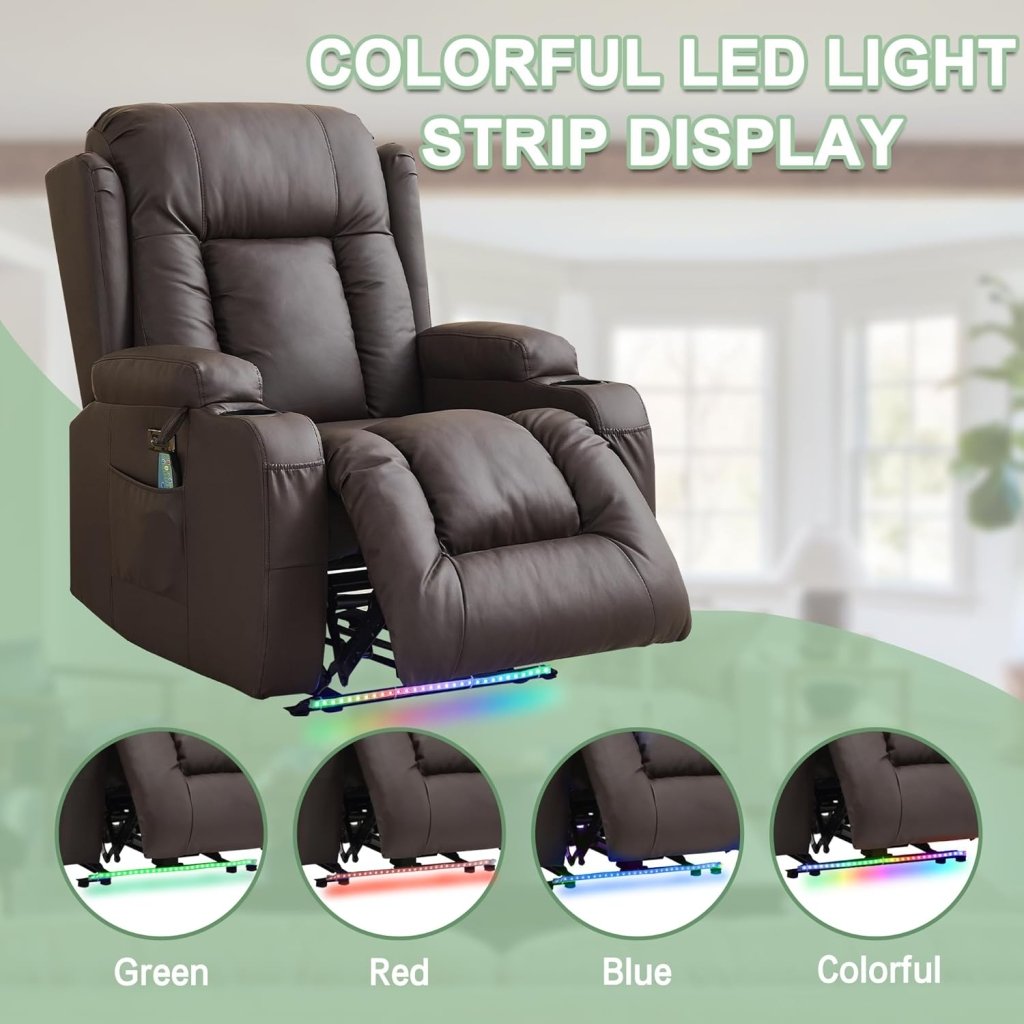 TUNYI Power Loveseat Recliner Sofa with Massage & Heat Home Theater Seating with Console Electric Recliner RV Sofa with USB/Outlet/Storage/Side Pocket/LED Light/Speaker (Brown, Loveseat) - Wigtrends