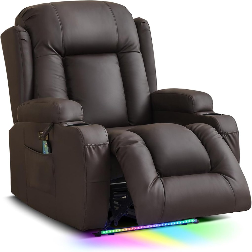 TUNYI Power Loveseat Recliner Sofa with Massage & Heat Home Theater Seating with Console Electric Recliner RV Sofa with USB/Outlet/Storage/Side Pocket/LED Light/Speaker (Brown, Loveseat) - Wigtrends