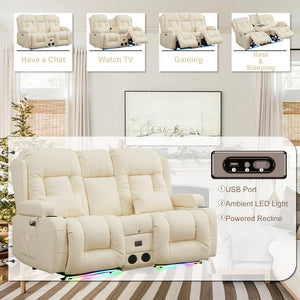 TUNYI Power Loveseat Recliner Sofa with Massage & Heat Home Theater Seating with Console Electric Recliner RV Sofa with USB/Outlet/Storage/Side Pocket/LED Light/Speaker (Brown, Loveseat) - Wigtrends